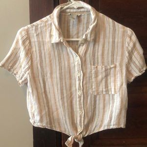 Cropped tie button down shirt